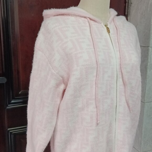Pink Fendi Style FF Fuzzy Zip Hoodie - Picture 2 of 9